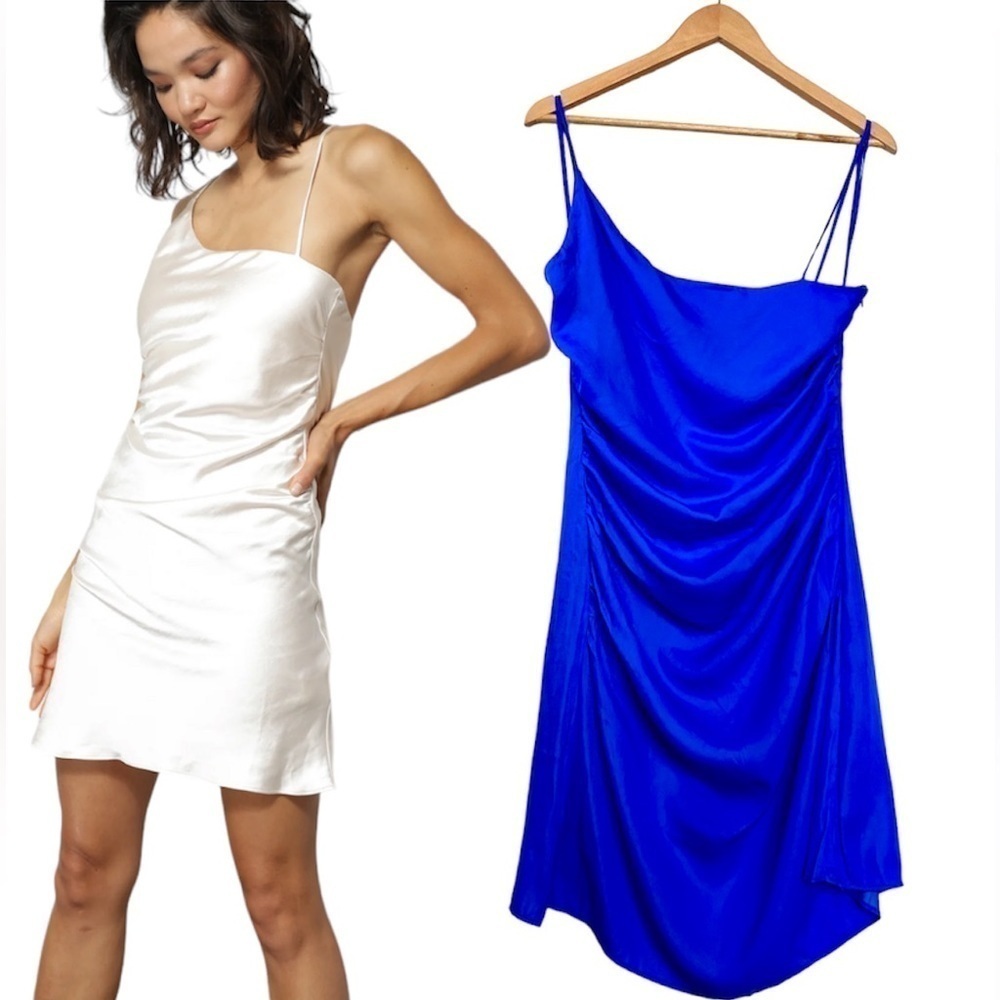 Line & Dot HUNNIE MINI DRESS mini asymmetric ruched royal blue